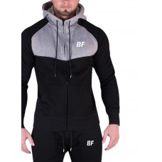 Grey/Black tight fit men hoodie with zip